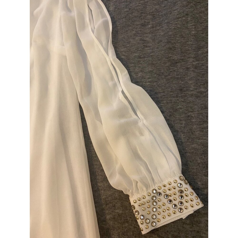 Sequin Hearts One-Shoulder Short Dress Small White Chiffon Studded Cuff Detail - Picture 2 of 8
